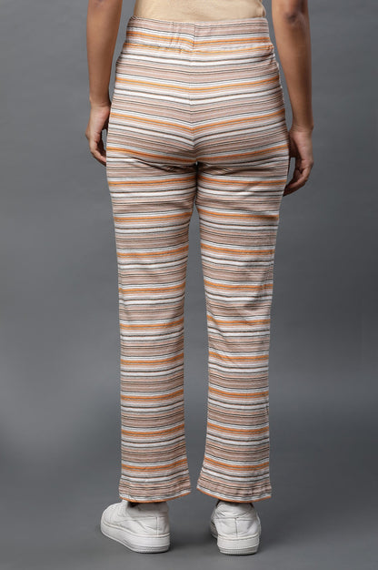 Multiciloured Striped Printed Straight-fit Knit Pants with Drawstring