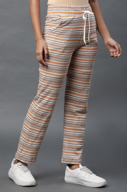 Multiciloured Striped Printed Straight-fit Knit Pants with Drawstring