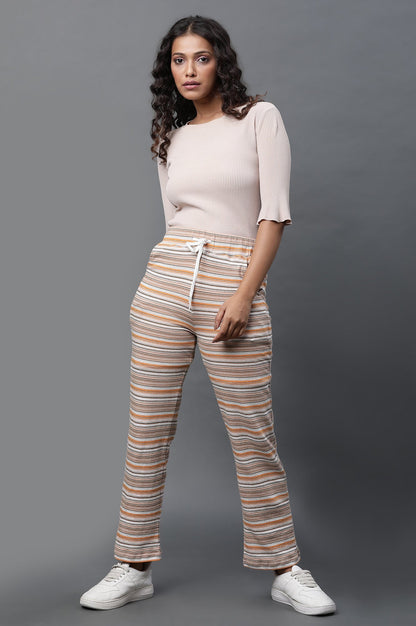 Multiciloured Striped Printed Straight-fit Knit Pants with Drawstring