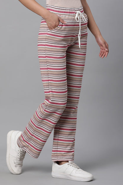 Pink Striped Printed Straight Fit Pants With Drawstring
