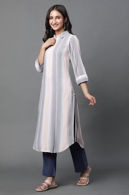 Navy Blue Solid Straight-fit Velvet Pants with Elasticated Waist