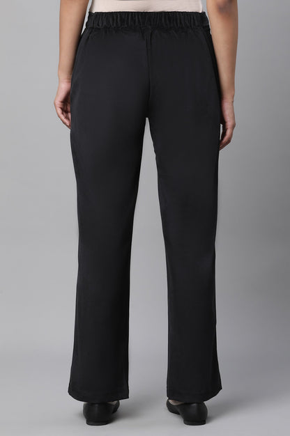 Black Solid Straight Fit Pants With Elasticated Waist