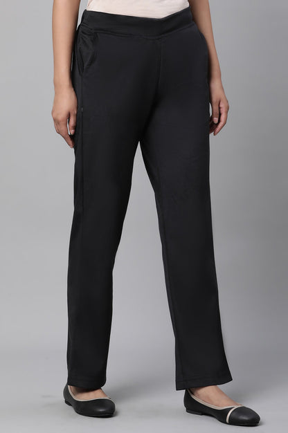 Black Solid Straight Fit Pants With Elasticated Waist