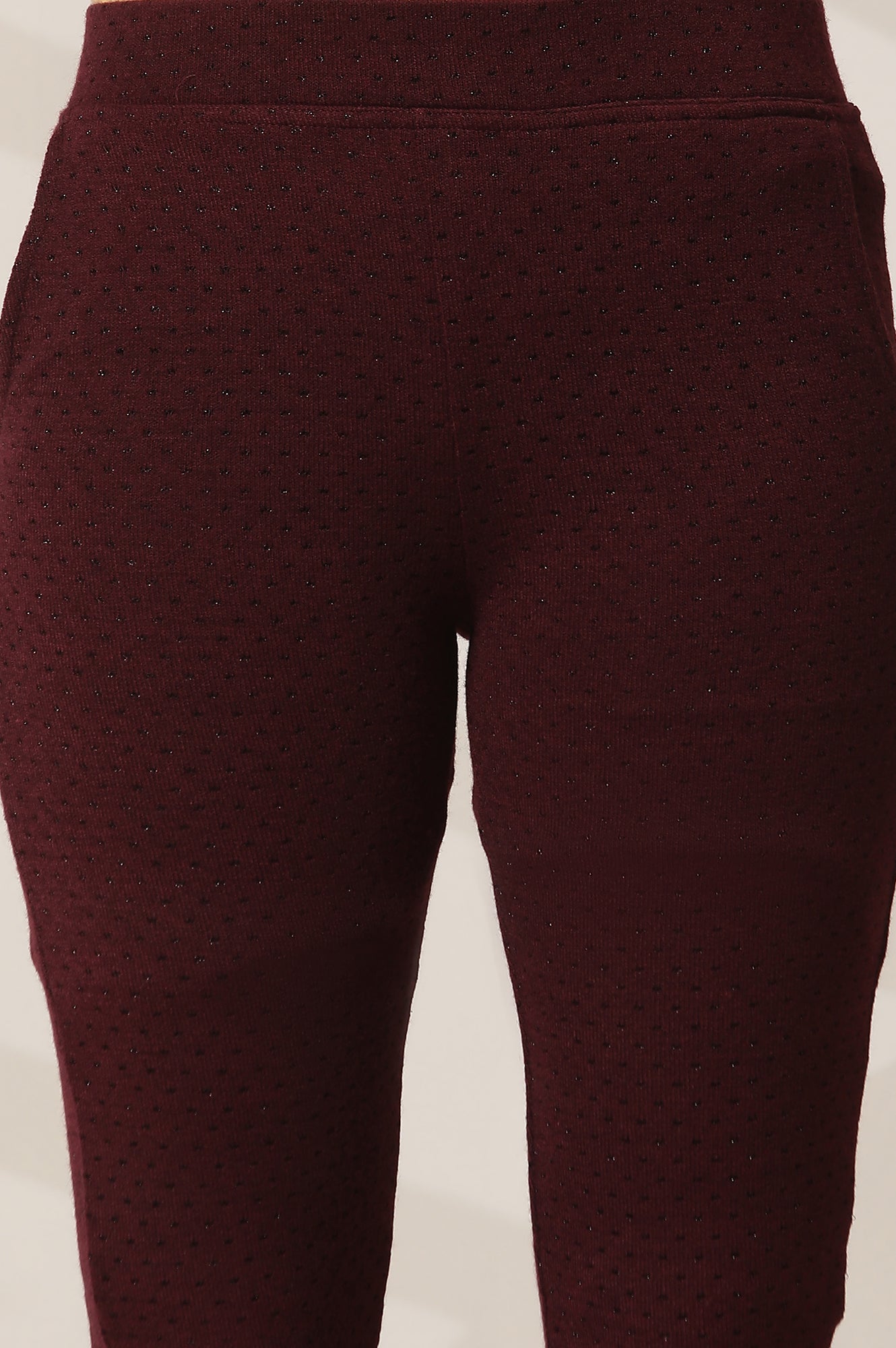 Maroon Solid Flared Knit Pants with Elasticated Waist