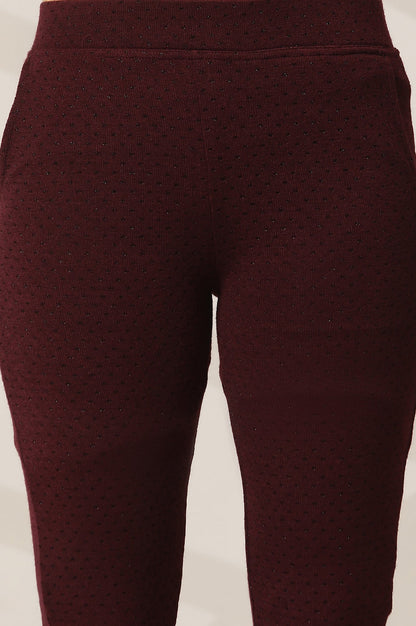 Maroon Solid Flared Knit Pants with Elasticated Waist