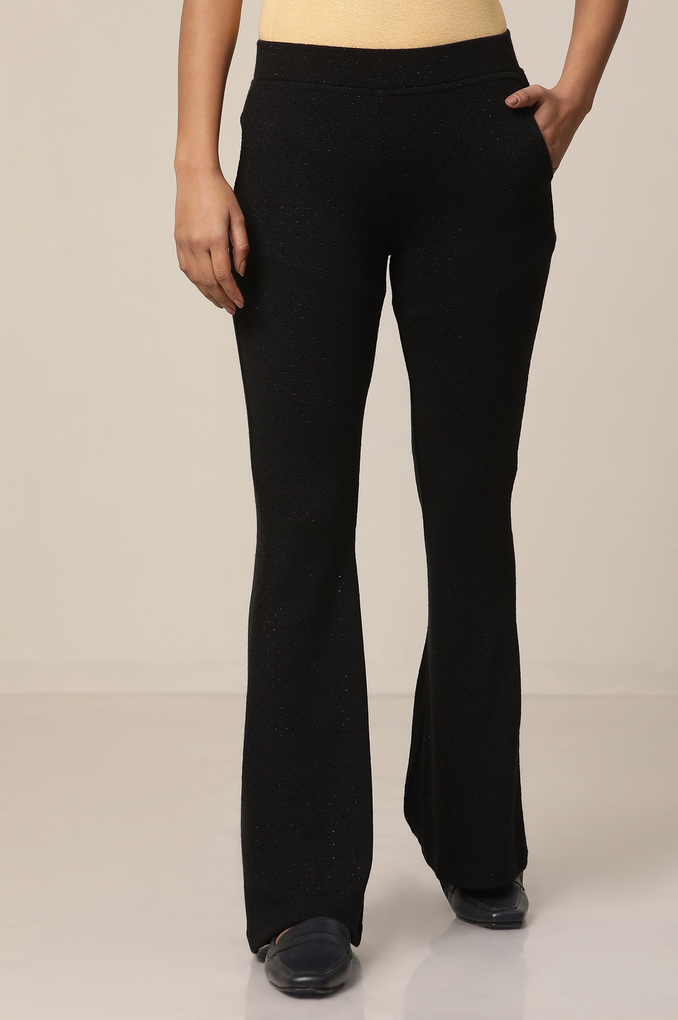 Black Solid Flared Pants With Elasticated Waist