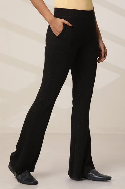 Black Solid Flared Pants With Elasticated Waist