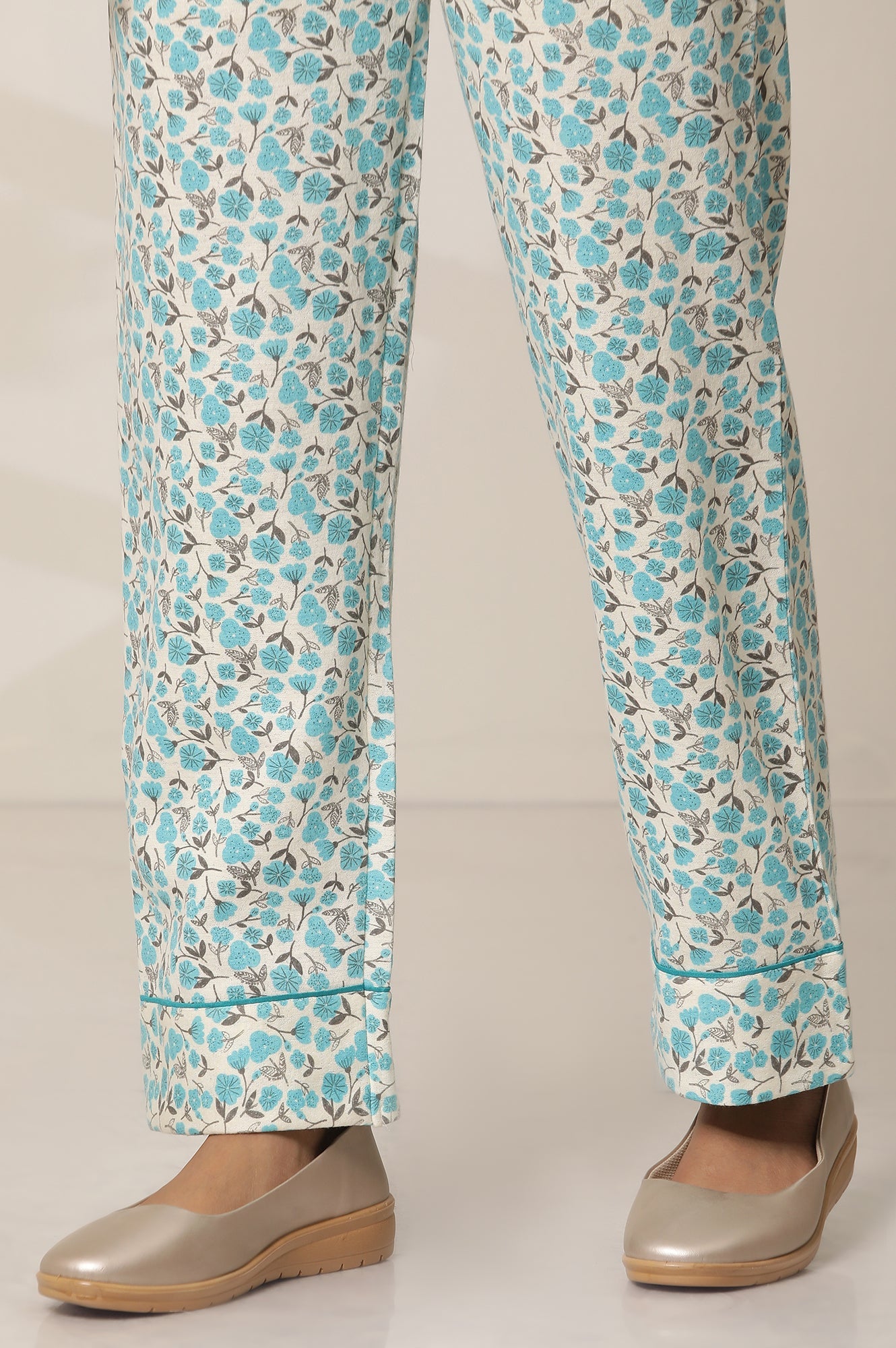 Blue Floral Printed Straight-fit Cotton Palazzo with Button Detail