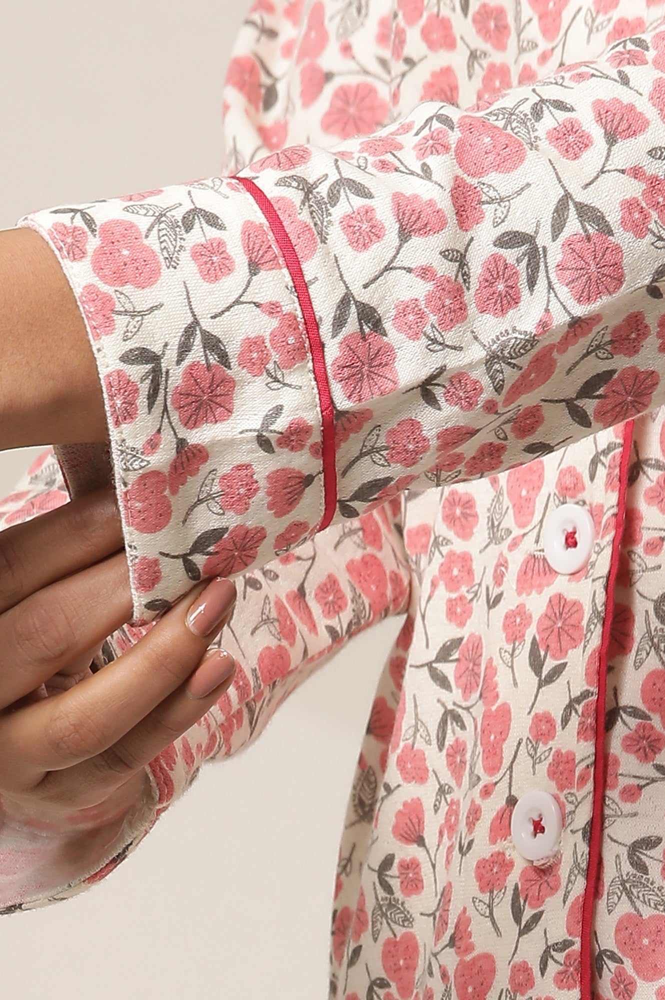 White and Pink Floral Printed Straight-fit Cotton Palazzo with Elasticated Waist