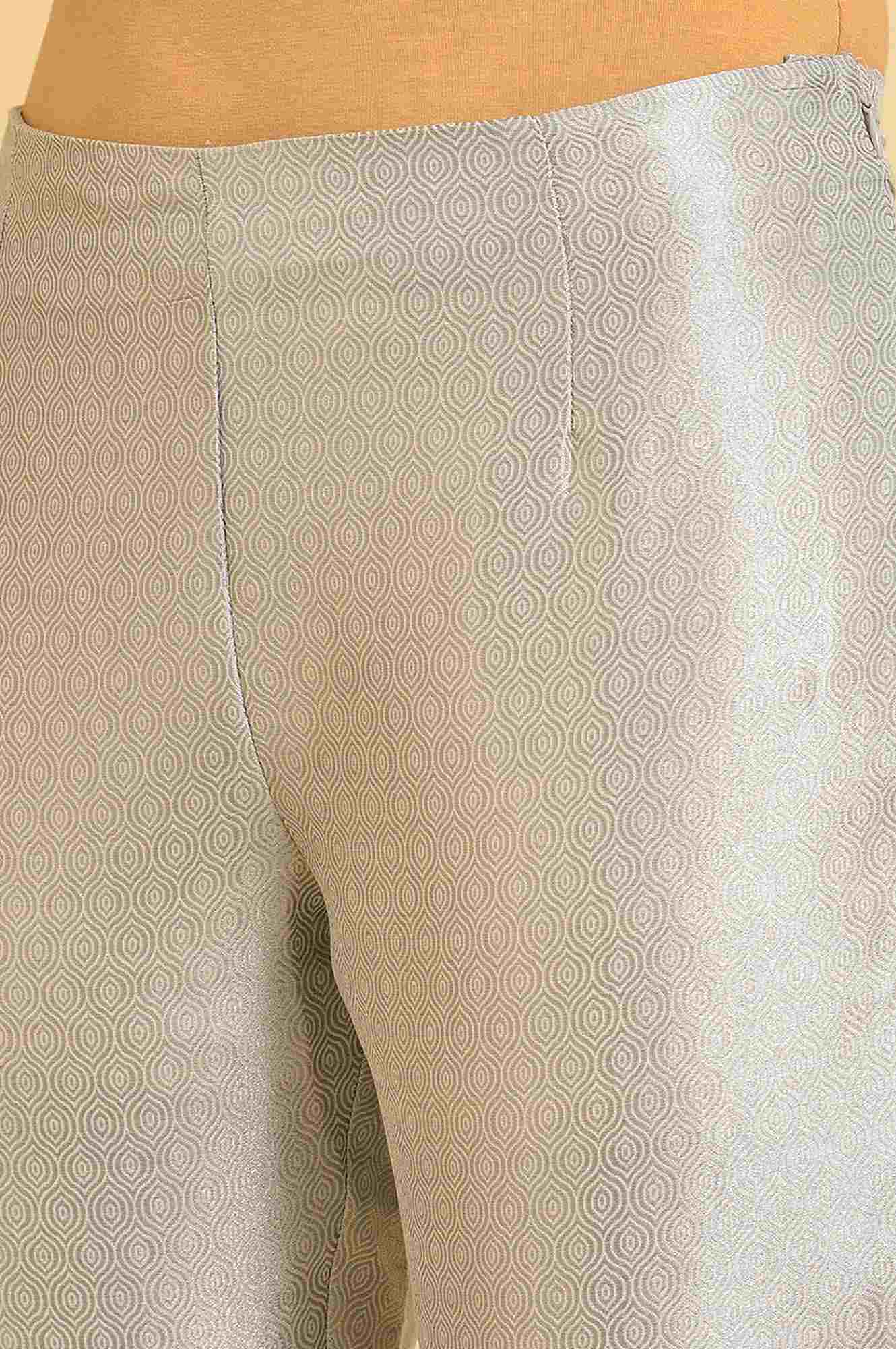 Silver Solid Jacquard Straight Pants