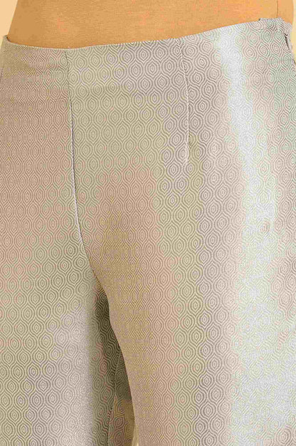 Silver Solid Jacquard Straight Pants