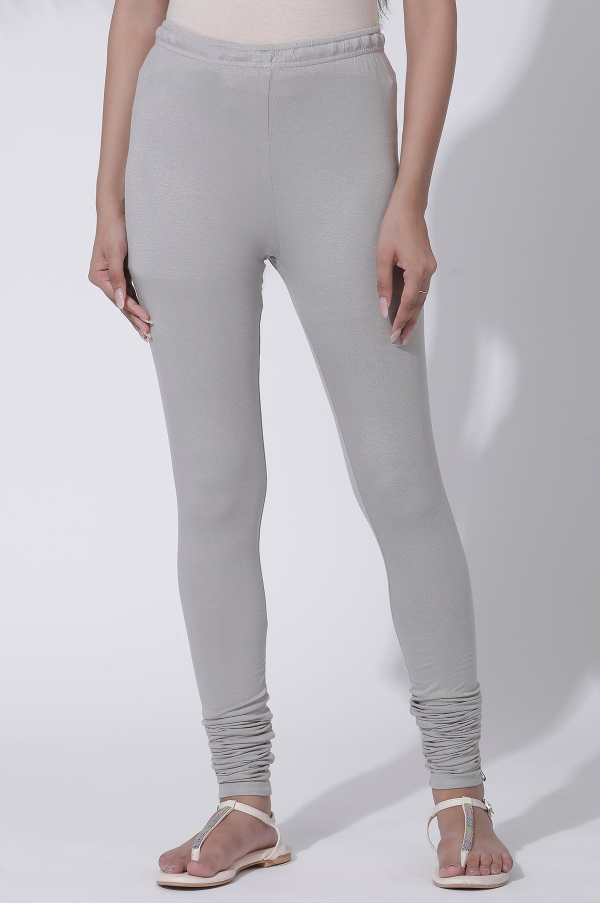 Silver Solid Skinny Jersey Churidar - S