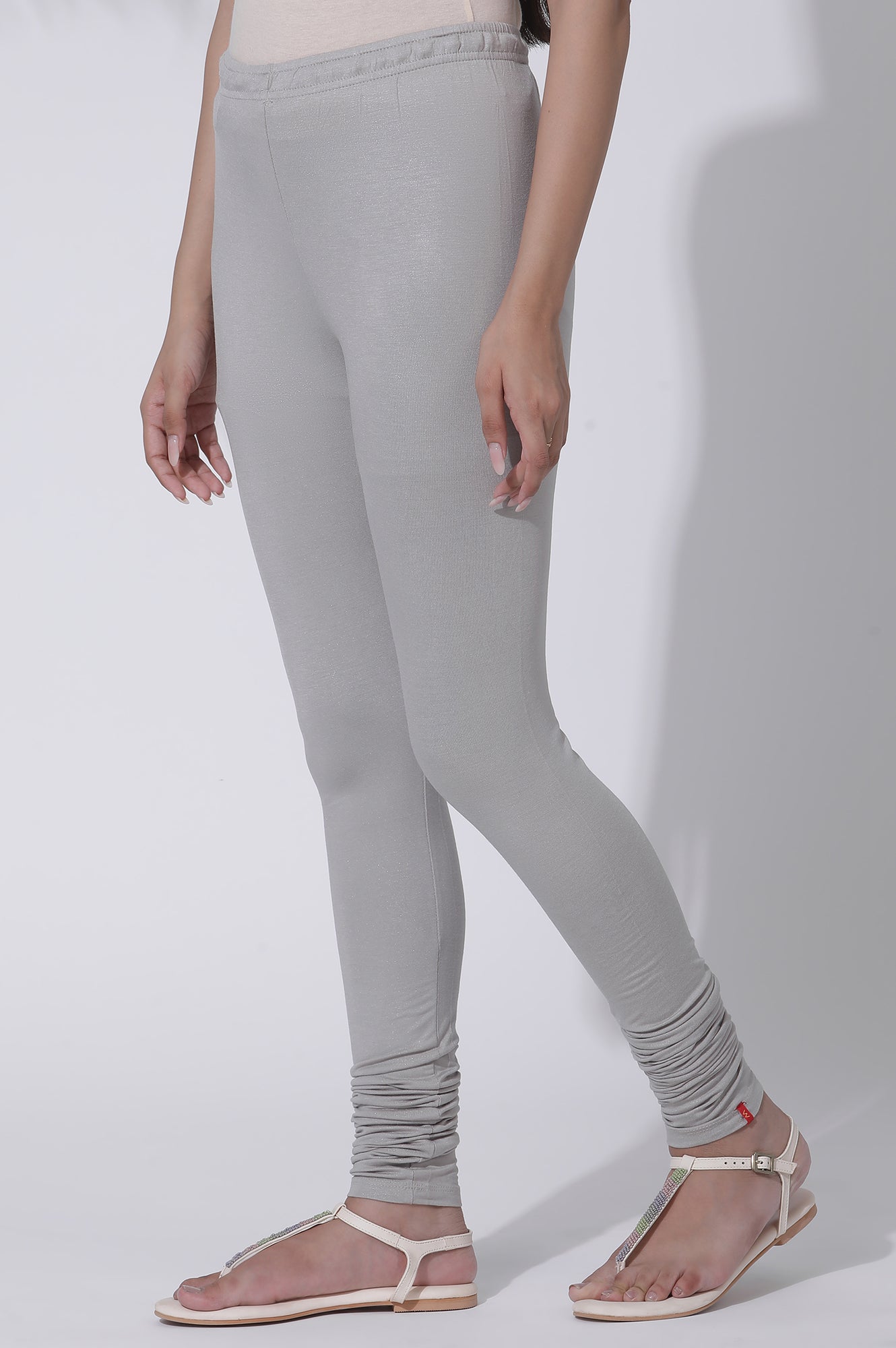 Silver Solid Skinny Jersey Churidar