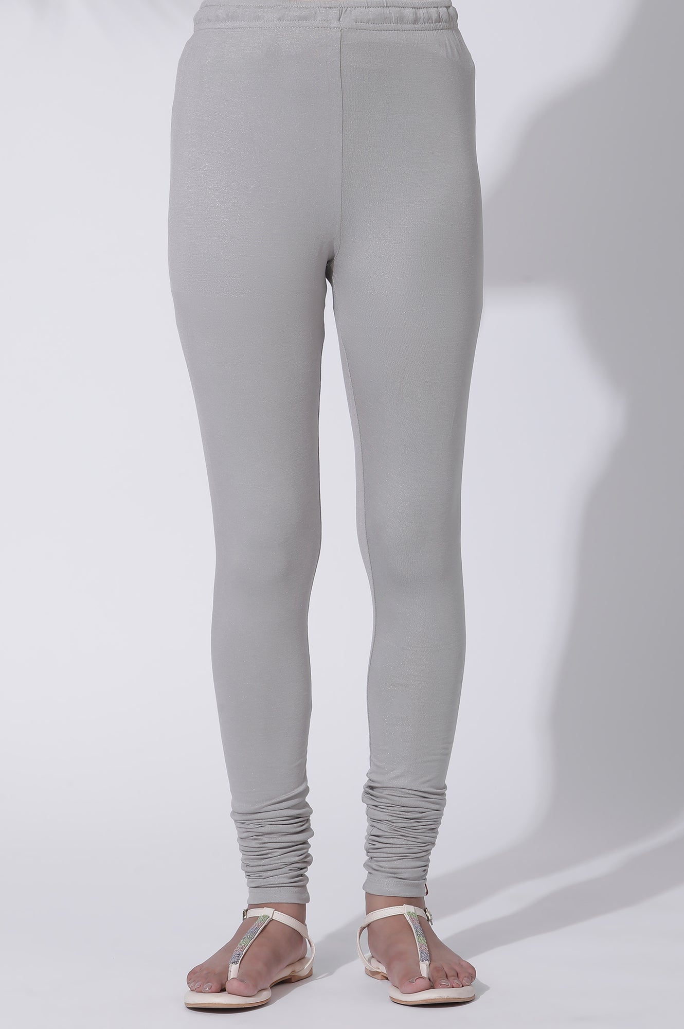 Silver Solid Skinny Jersey Churidar