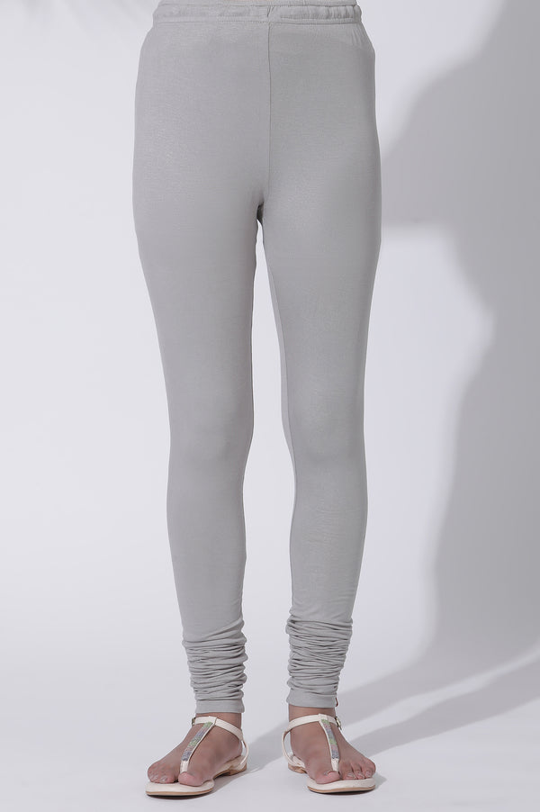 Silver Solid Skinny Jersey Churidar