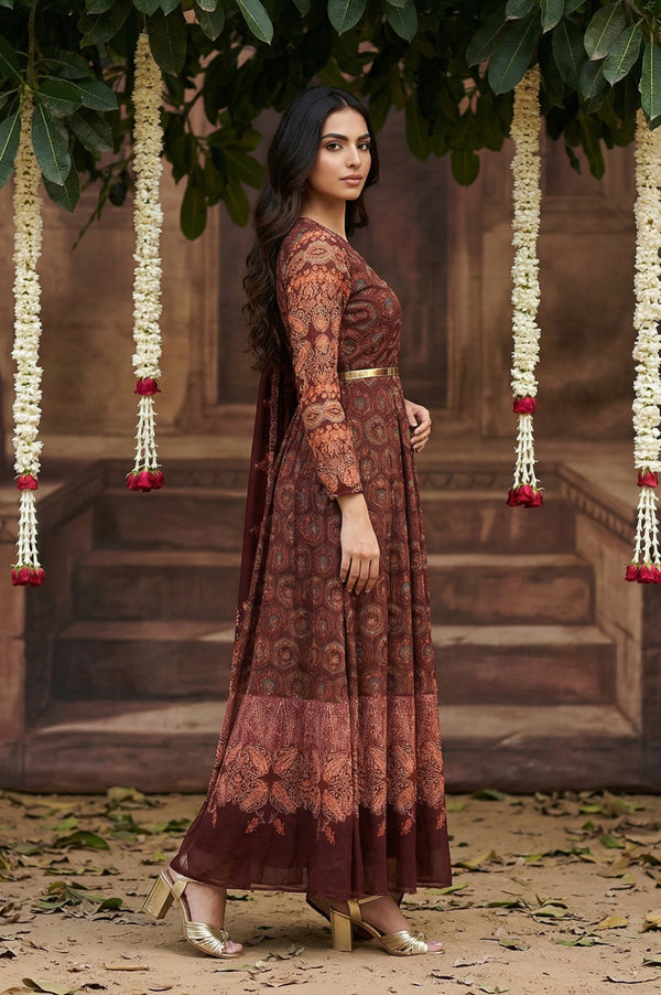 Dark Red Festive Predrape Saree