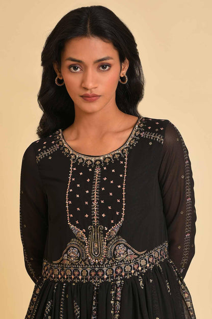 Black Foil Printed Victorian Dress - wforwoman