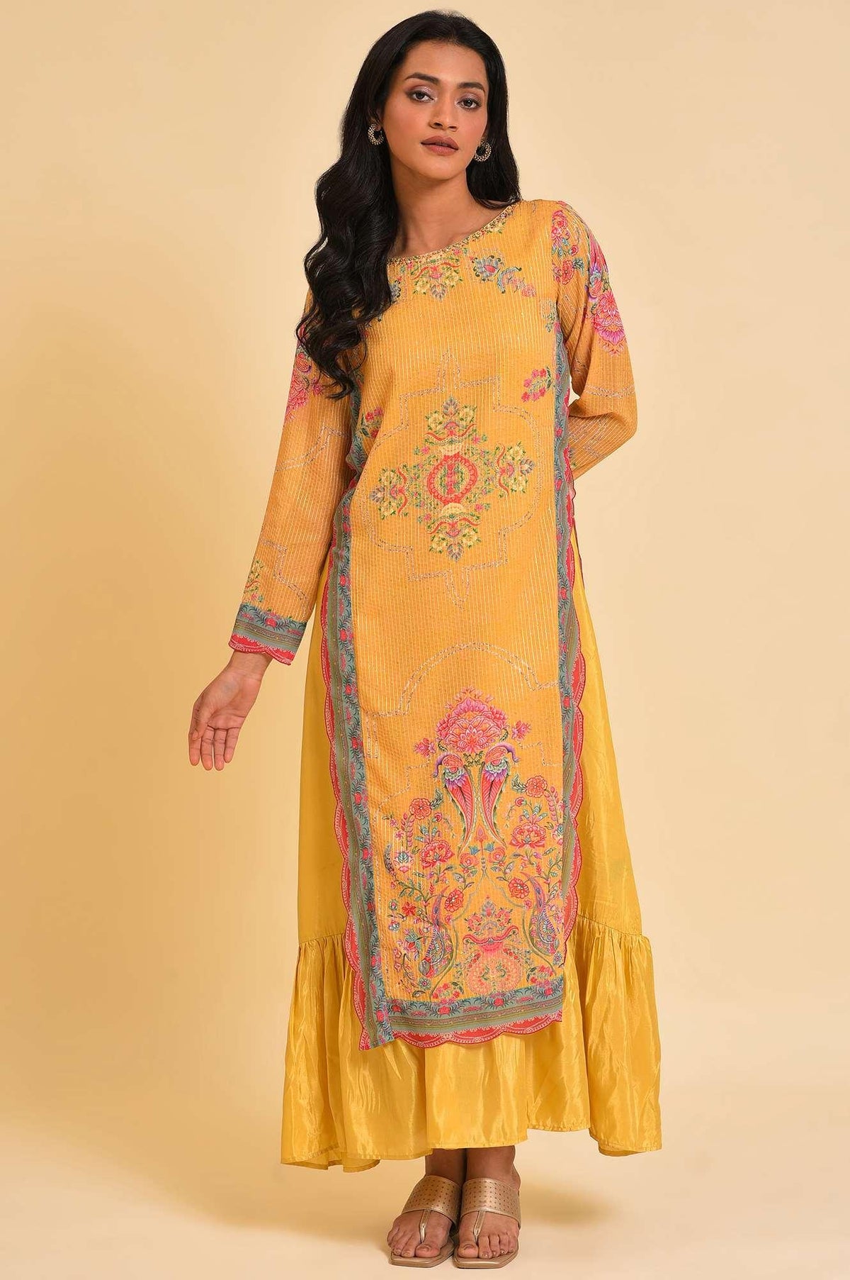 Yellow Printed Mock Layer Dress - XS