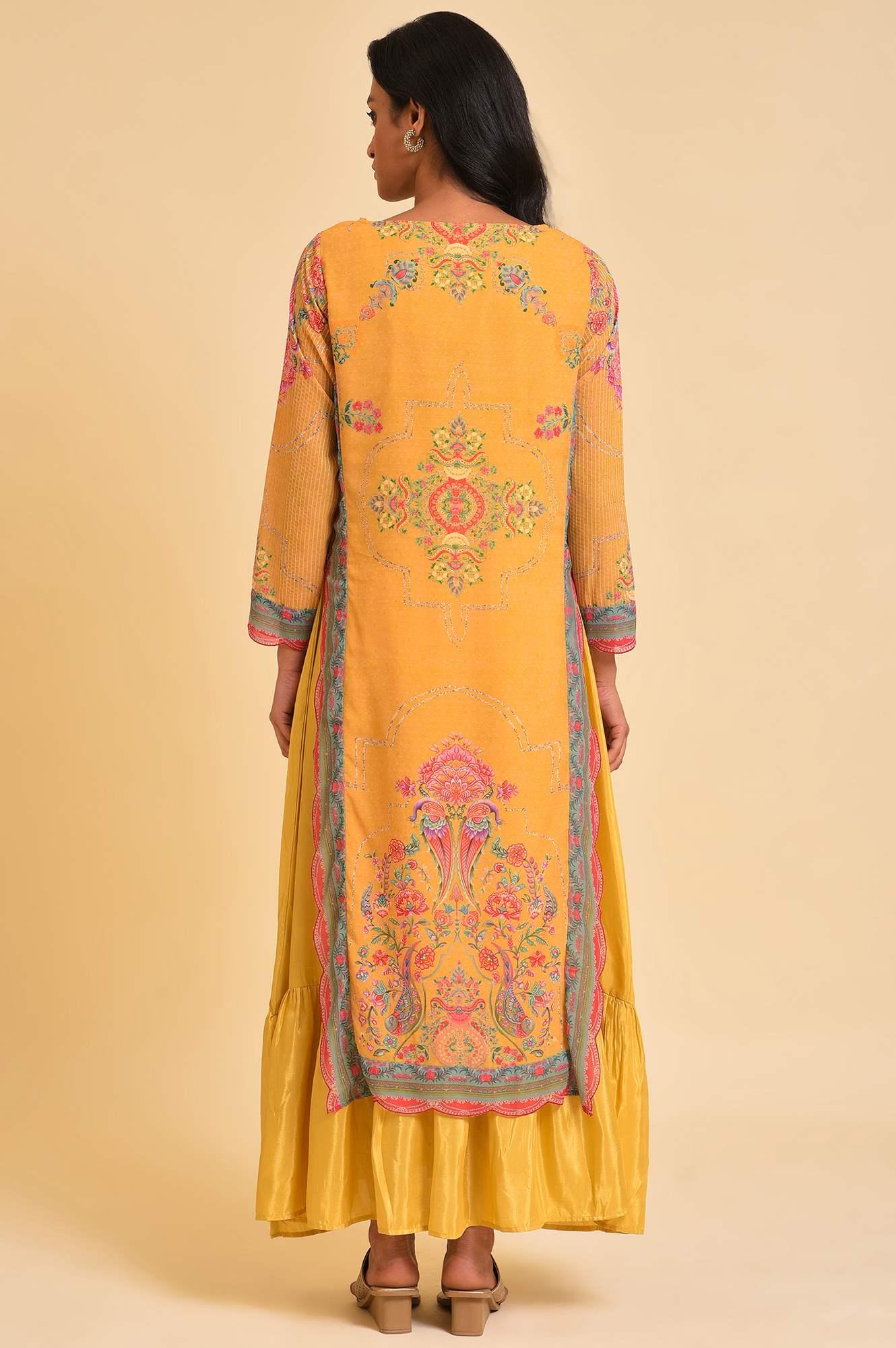 Yellow Printed Mock Layer Dress - wforwoman