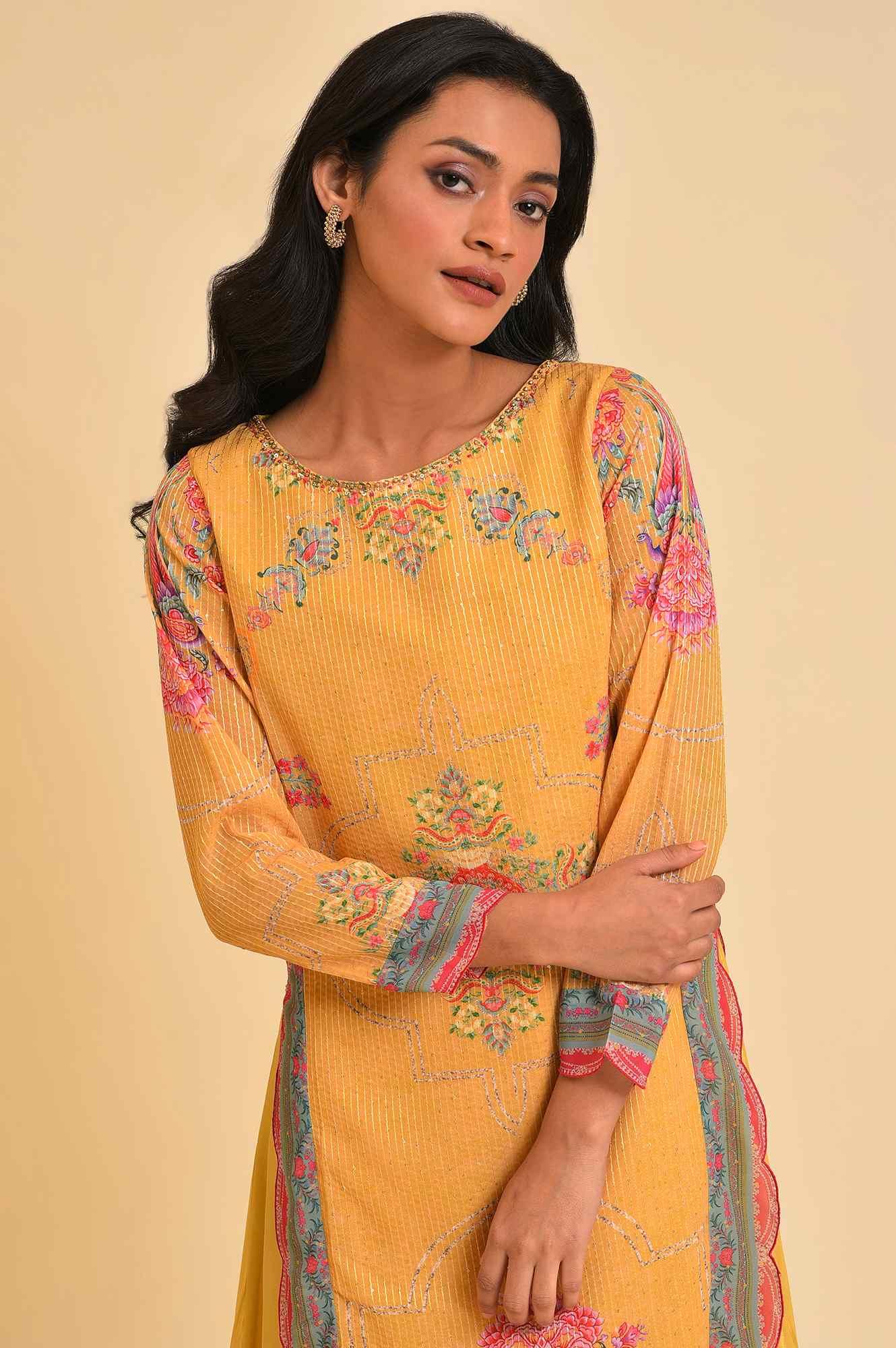 Yellow Printed Mock Layer Dress - wforwoman