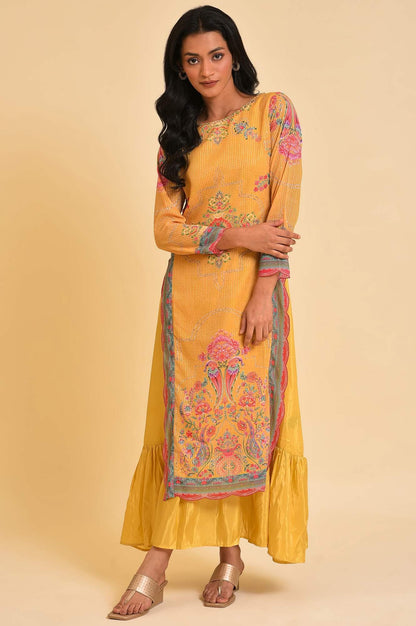 Yellow Printed Mock Layer Dress - wforwoman