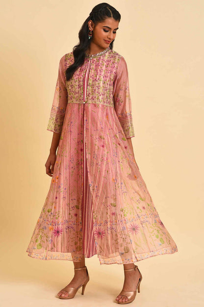 Pink Floral Gillet &amp; Striped Dress Set - wforwoman