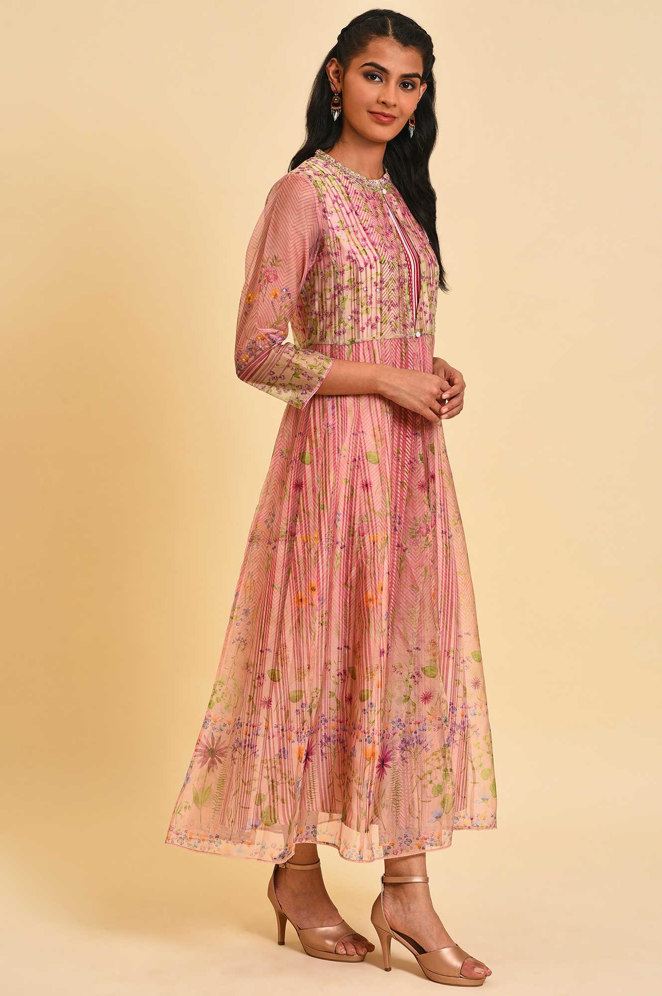 Pink Floral Gillet &amp; Striped Dress Set - wforwoman