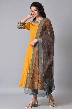 Yellow Anarkali kurta Set - wforwoman