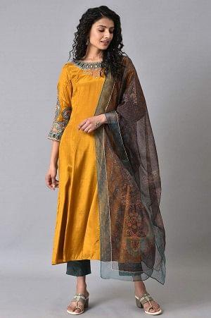 Yellow Anarkali kurta Set - wforwoman