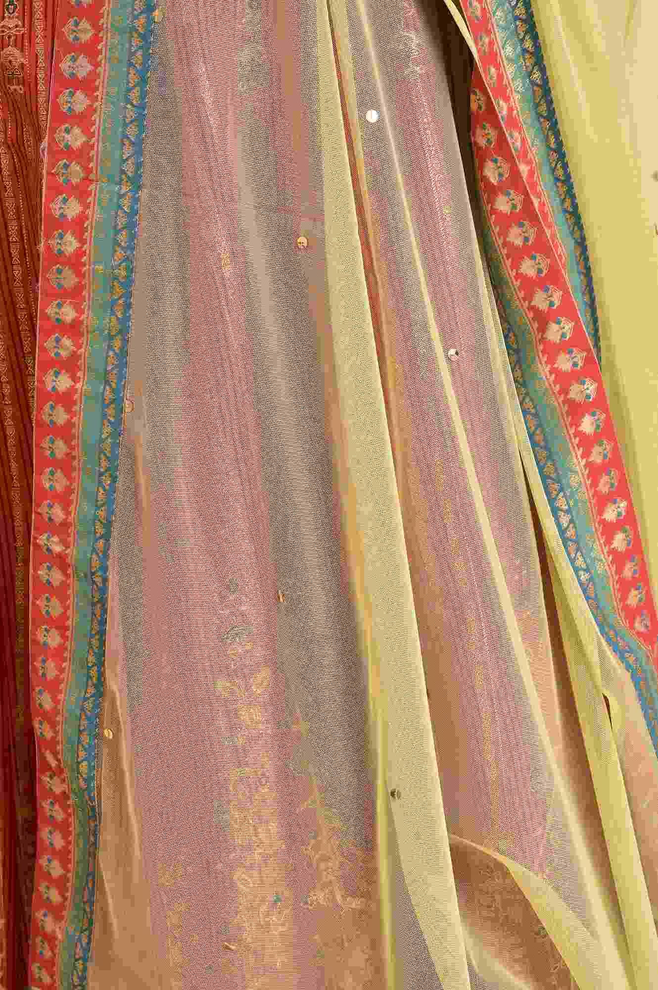 Orange Tamil Silk Embellished Dress &amp; Dupatta Set - wforwoman