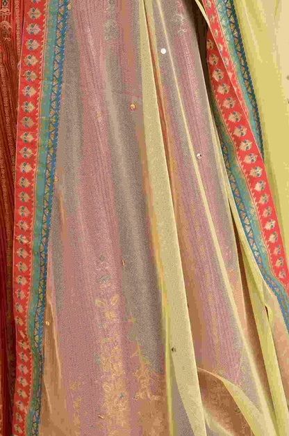 Orange Tamil Silk Embellished Dress &amp; Dupatta Set - wforwoman