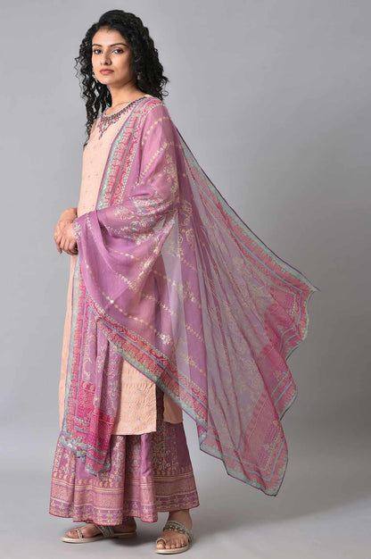 Peach Embroidered kurta With Sharara Set - wforwoman
