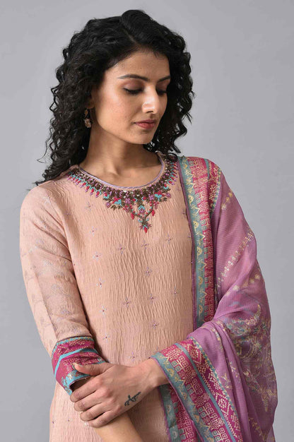 Peach Embroidered kurta With Sharara Set - wforwoman