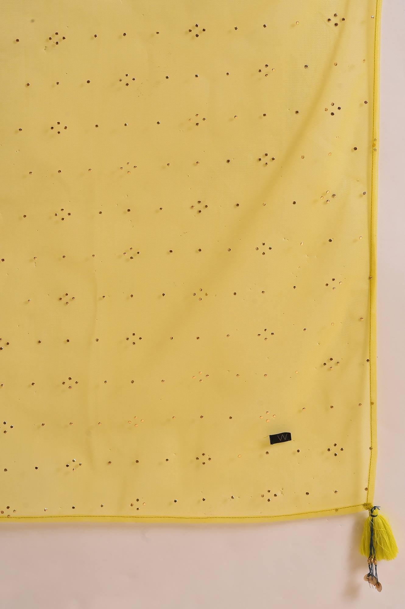 Lime Yellow Printed Long Dress &amp; Dupatta Set - wforwoman