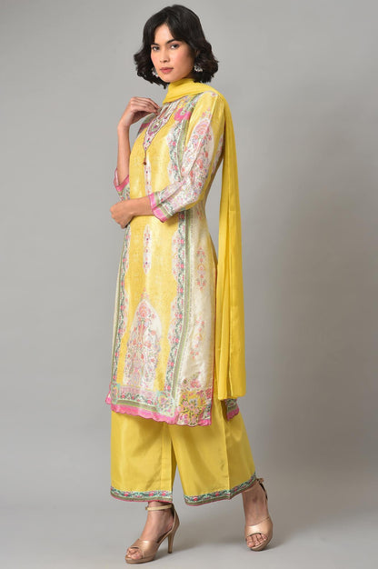 Light Yellow Printed kurta With Parallel Pants And Chiffon Dupatta - wforwoman