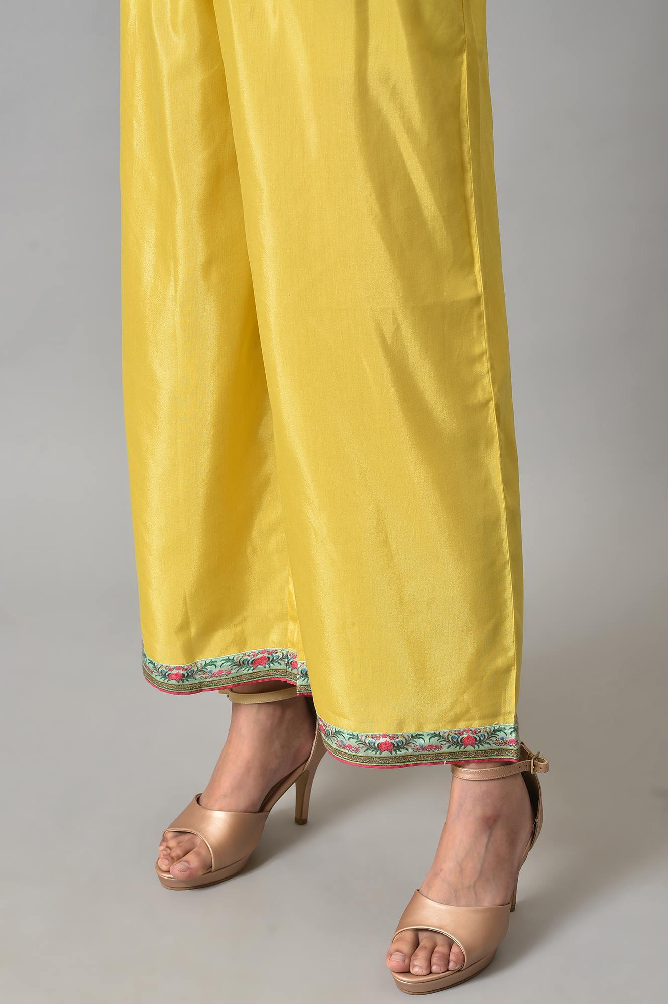 Light Yellow Printed kurta With Parallel Pants And Chiffon Dupatta - wforwoman