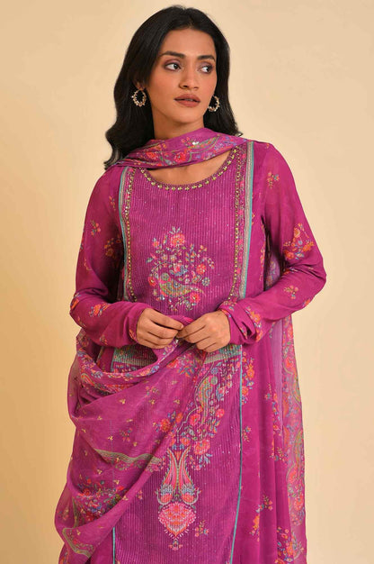 Dark Pink Sequined Anarkali kurta, Tights &amp; Dupatta Set - wforwoman
