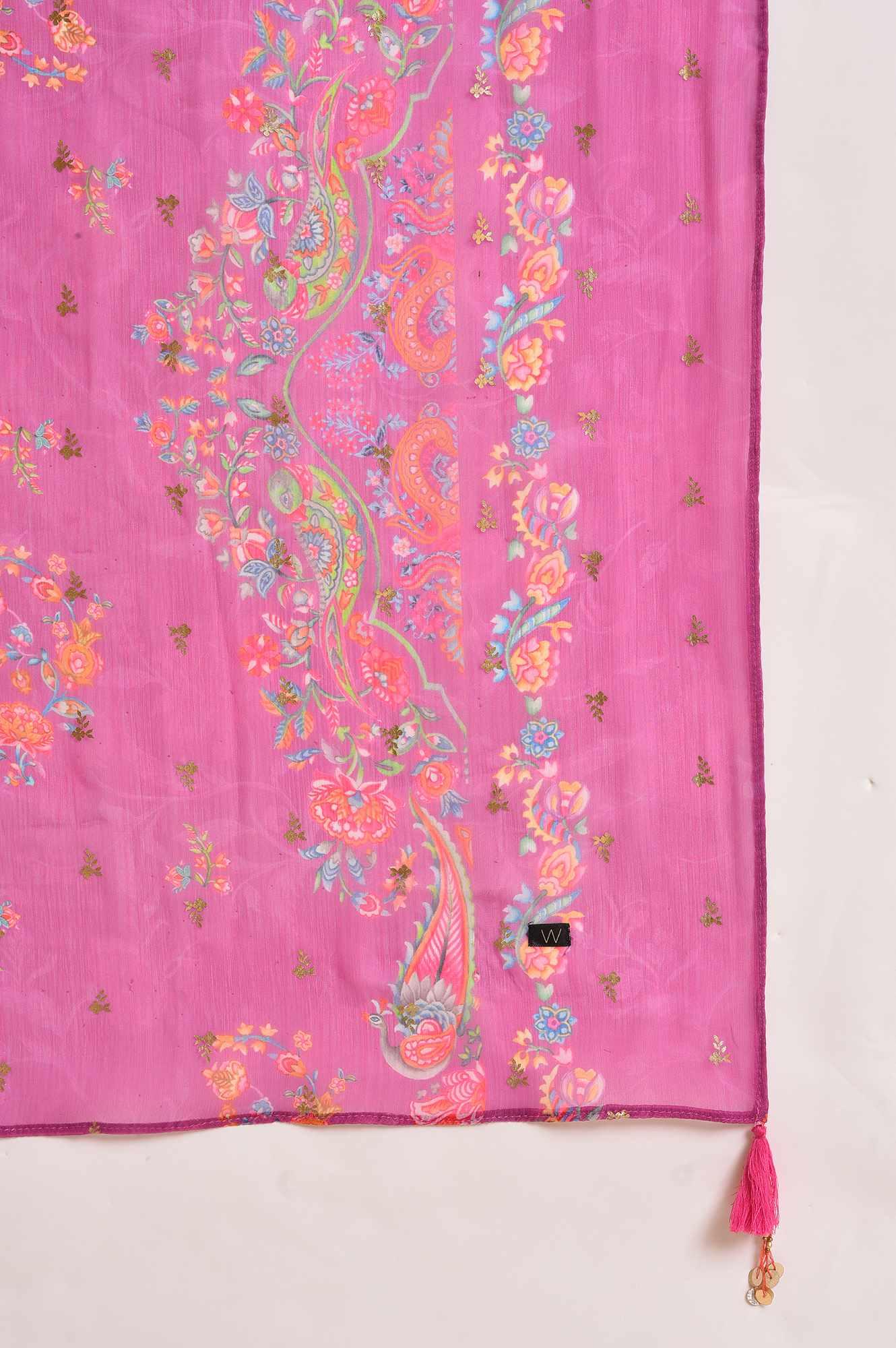 Dark Pink Sequined Anarkali kurta, Tights &amp; Dupatta Set - wforwoman