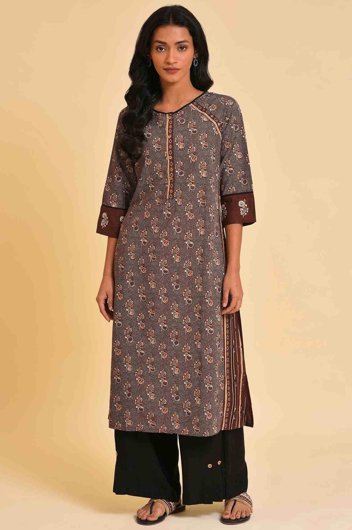 Brown Print Mix Plus Size Straight kurta - 20