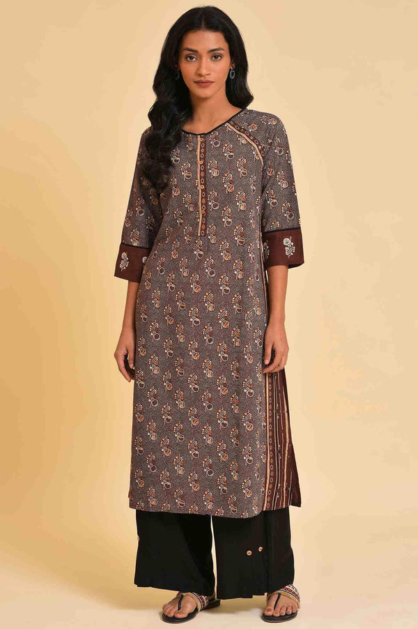 Brown Print Mix Plus Size Straight kurta
