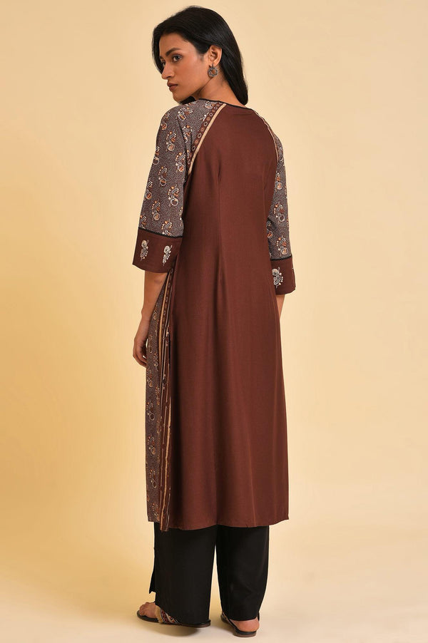 Brown Print Mix Plus Size Straight kurta