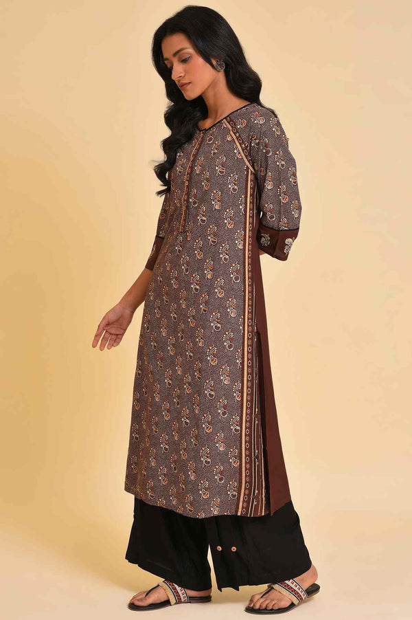 Brown Print Mix Plus Size Straight kurta
