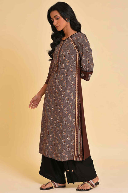 Brown Print Mix Straight kurta - wforwoman