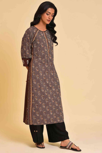 Brown Print Mix Straight kurta - wforwoman