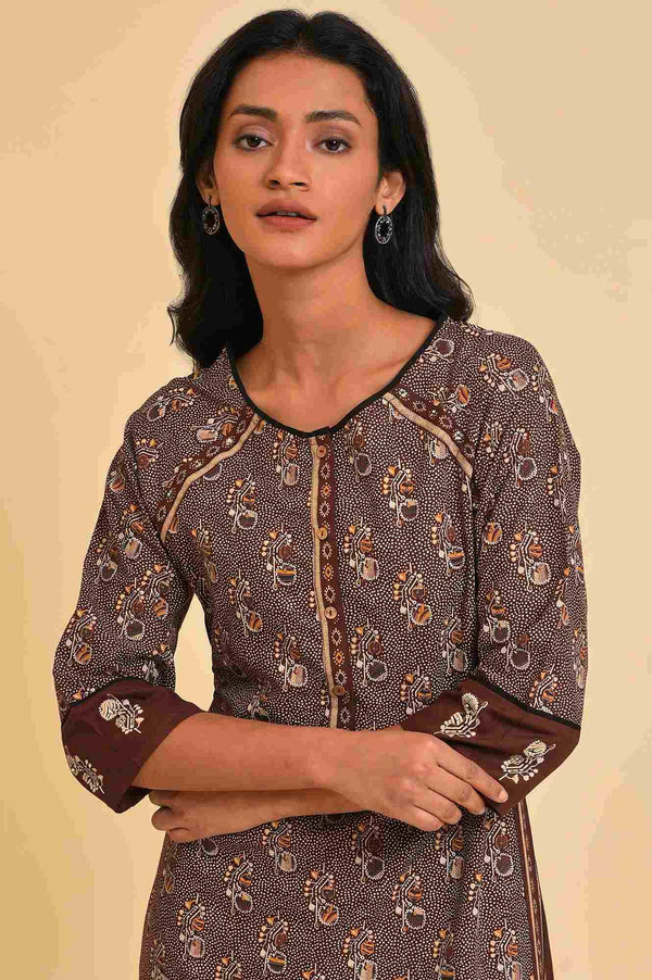Brown Print Mix Plus Size Straight kurta