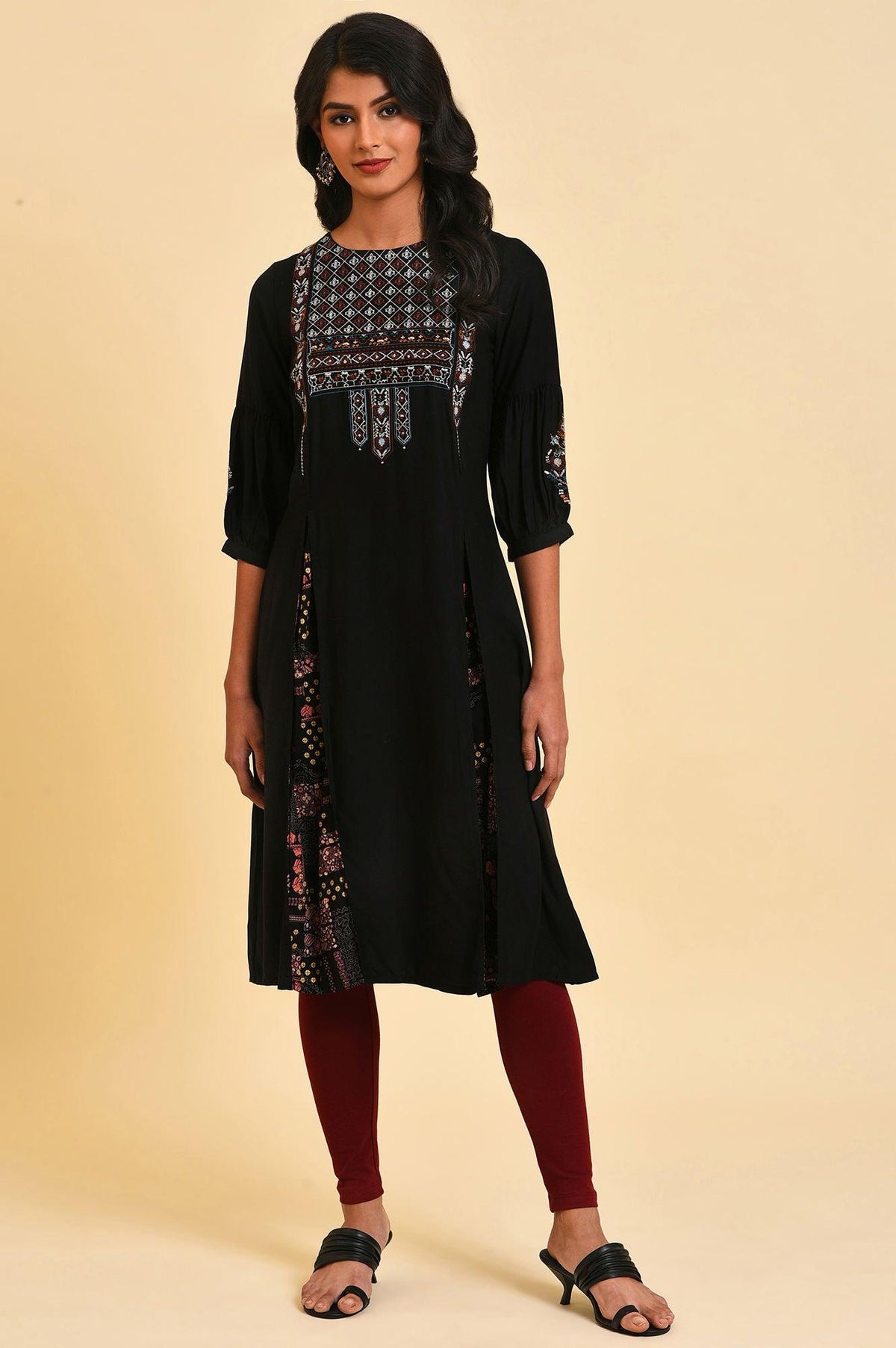 Black Godget Plus Size Tunic with Multi-coloured Embroidery - 4XL
