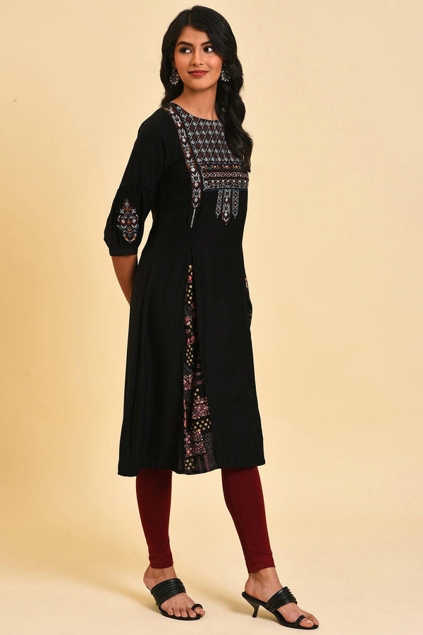Black Godget Tunic With Multi-Coloured Embroidery