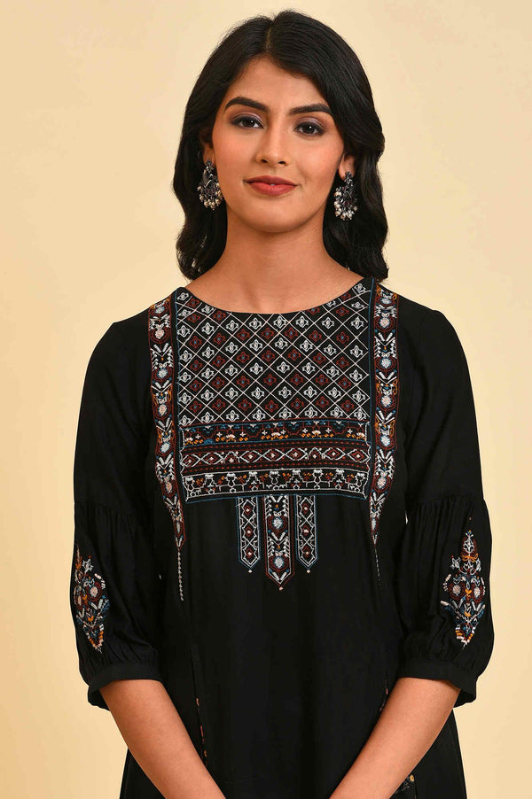 Black Godget Tunic With Multi-Coloured Embroidery