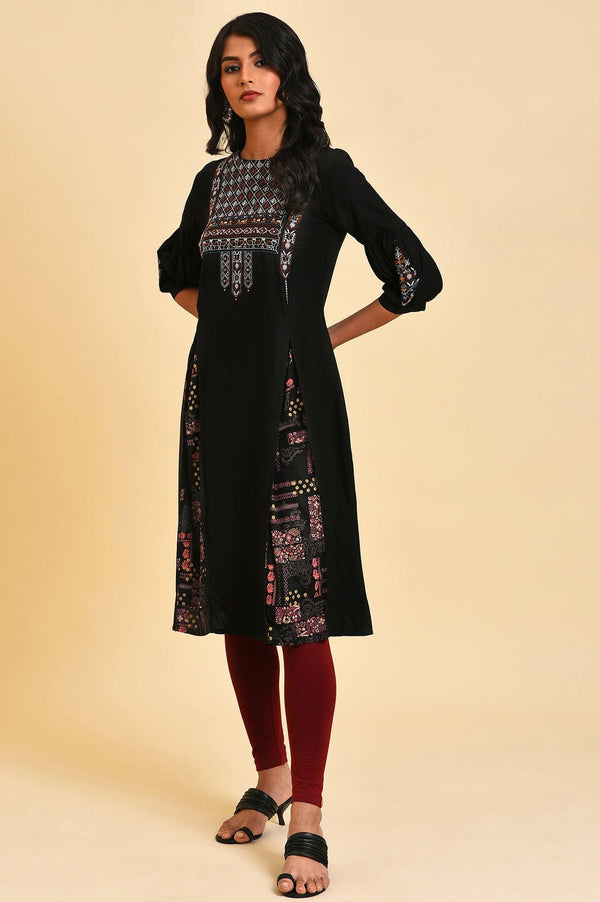 Black Godget Plus Size Tunic with Multi-coloured Embroidery