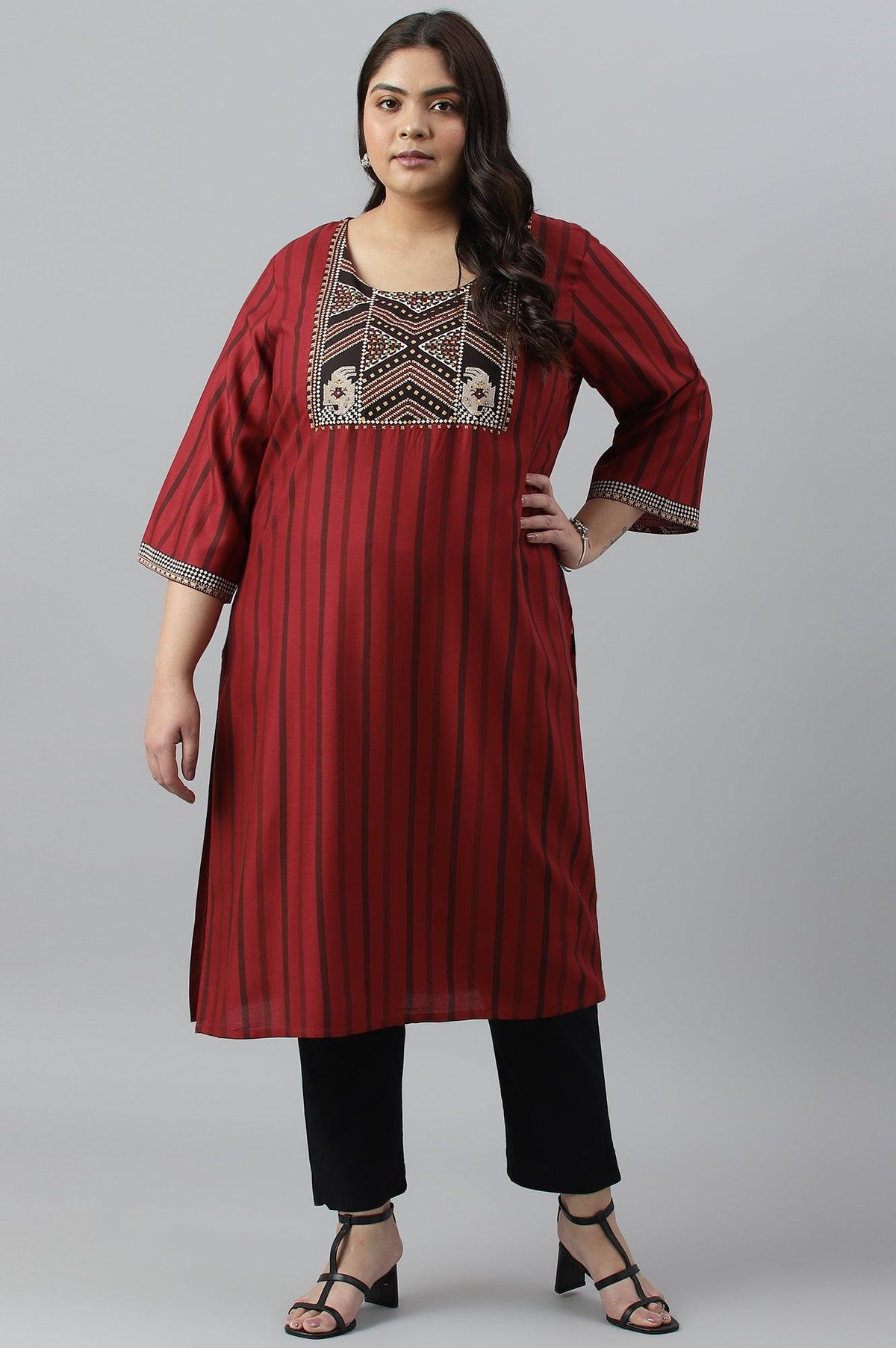 Red Stripe Print Plus Size kurta - 20